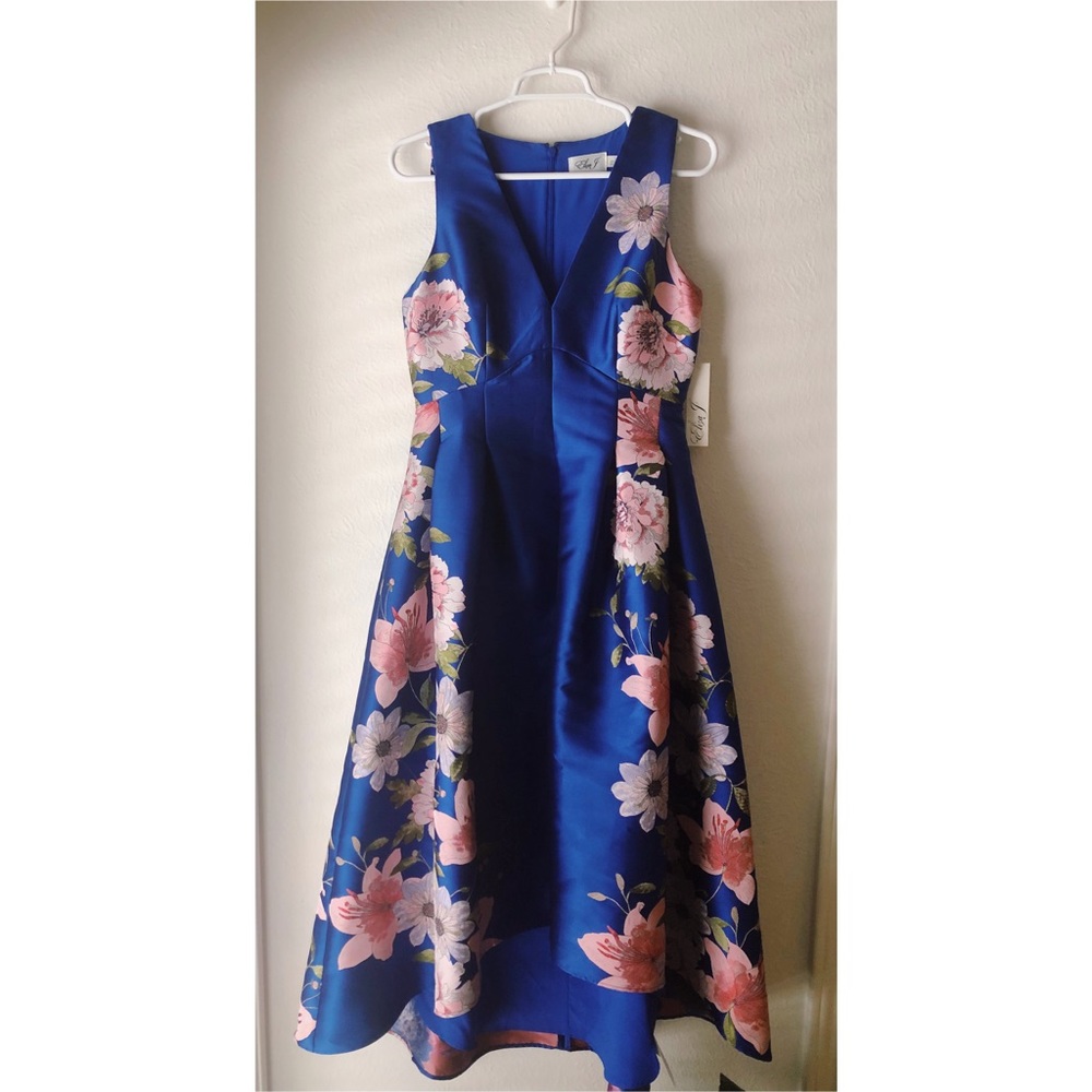 Eliza J Floral Print Dress in Cobalt Blue